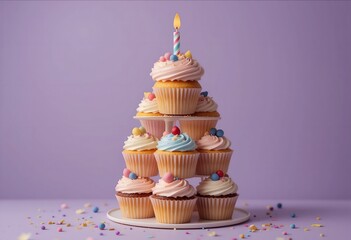 Cupcake. Cute Cupcake with Decorative Cream and Sprinkles. Delicious Cupcake with Frosting and Toppings. Sweet Cupcake Dessert. Cupcakes tower. Brithday cake