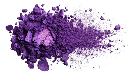 Obraz premium Purple eye shadow powder scattered on white background