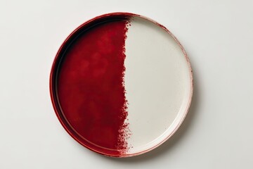 Round ceramic plate, half red, half white