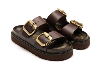 Brown leather sandals with buckles