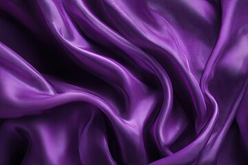 Obraz premium Close-up of draped, lustrous purple satin. A rich, deep purple fabric flows in soft, flowing folds. The surface is smooth and reflective, showcasing the material's luxurious texture