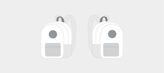 Backpacks clip art. White backpack in front, side, and back views.