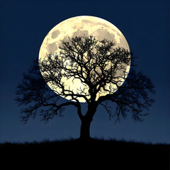 Illustration - Moonlight Silhouette, Tree, Night, Dark, Nature, Landscape, Sky, Moon, Silhouette, Branches