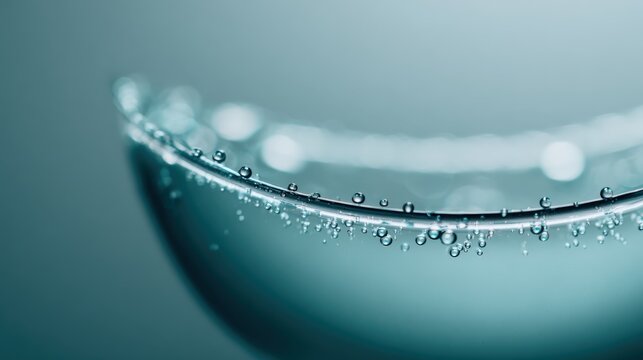 Macro Shot of a Clear Contact Lens with Moisture Droplets, Eye Care Concept