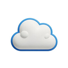 Charming 3D White Cloud with Blue Border on Transparent Background for Modern Tech Designs