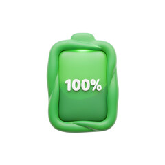 Full Charge Ahead: Green Battery Icon Showing 100% on Transparent Background, Ready to Use