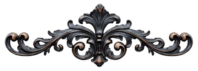 Elegant antique iron floral ornament design, isolated on transparent cutout background