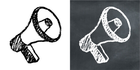 Chalk hand drawn megaphone vector for announcement, communication, and marketing with a sketchy feel. Perfect for illustrating public speaking, news, and creative concepts.