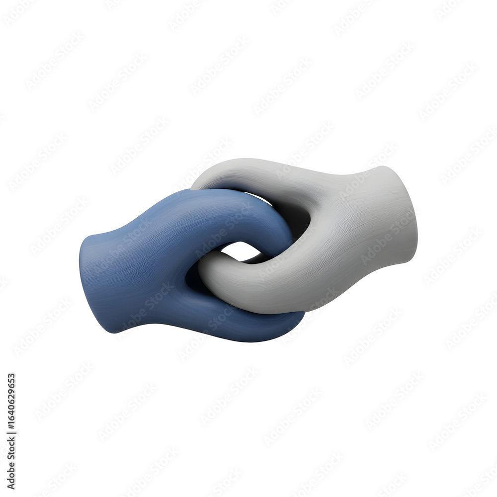 Poster interlocking blue and white shapes: a 3d symbol of unity and connection on transparent