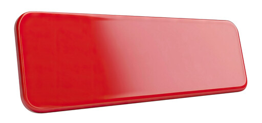 Glossy red rectangular nameplate, button, or label, isolated on transparent cutout background