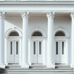 Old white building with fancy columns. It has three curved doorways. Simple picture. [da50b4bd-44b3-4d99-af11-8c2ce4040ea9] --v 6.1 Job ID: a0b121c8-e9dd-42d6-b5c6-087ff260621e