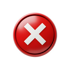 Fototapeta premium 3D Render Red Cancel Button Icon with White Cross Symbol Isolated on Transparent Background