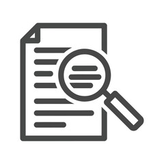 Vector illustration of magnifying glass over document icon for research and analysis isolated on white background