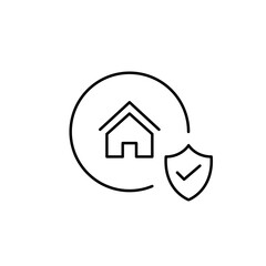 Obraz premium Safe living environment, authenticated home, compliant building standards, reliable domestic defense. House, shield and checkmark. Pixel perfect, editable stroke vector icon