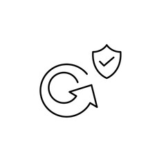 Renew arrow, shield and checkmark. Verified renewal, trusted update, secure refresh, approved continuation. Pixel perfect, editable stroke vector icon