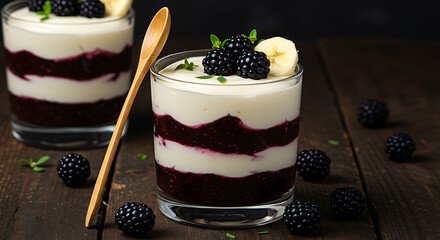 Refreshing Blackberry Banana Parfait with Cream and Berries