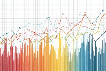 Vibrant detailed graph showcasing multiple line trends with dynamic color variations across financial data over time in high resolution