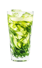 Fresh opened coconut with white flesh and spoon
