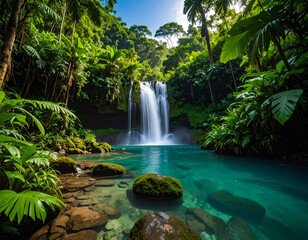 Fototapeta premium Waterfall in Tropical Rainforest
