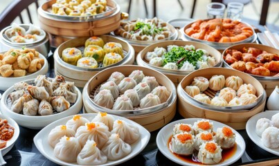 Diverse dim sum selection showcasing culinary asian food culture