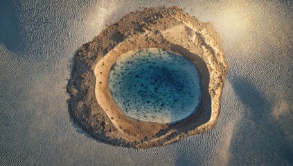 Circular, shallow, turquoise pool in arid landscape