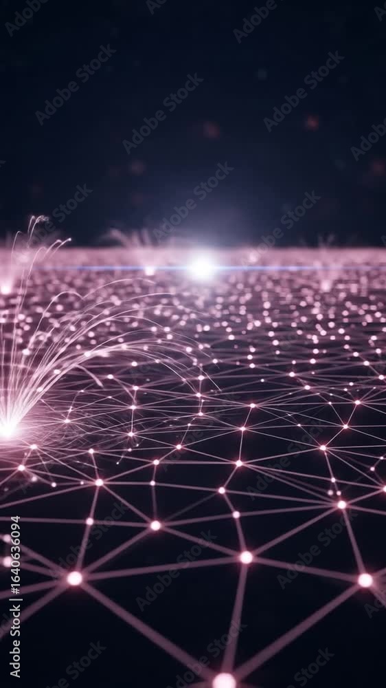 Poster abstract network connection with pink nodes glowing light effect futuristic digital data background 