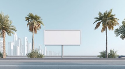 Billboard Mockup in Tropical Cityscape with Palm Trees Against a Clear Sky Advertising Background