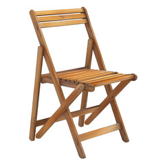 Wooden folding chair with slatted design, isolated on white background, perfect for outdoor use