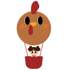 Girl Riding Chicken Hot Air Balloon Illustration