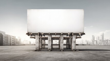 Obraz premium Blank Billboard Mockup on Rooftop with Cityscape Background, Ideal for Advertising Campaigns and Marketing Presentations