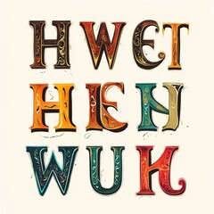 Vintage style alphabet design with floral ornaments and vibrant colors perfect for creative projects