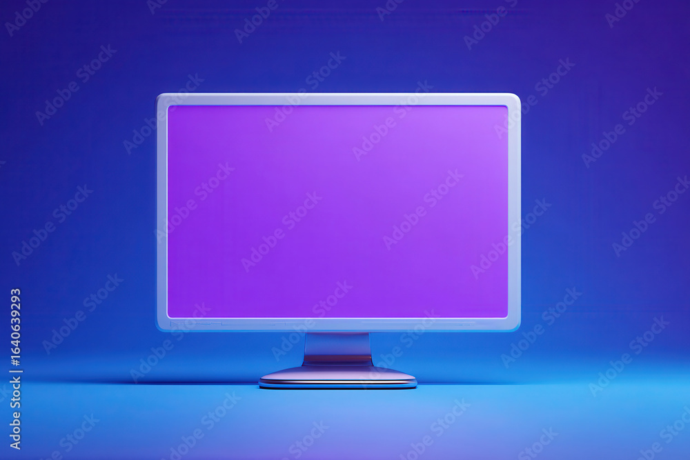 Fototapete computer monitor displaying a solid blue background with a vibrant gigapixel low resolution design, 