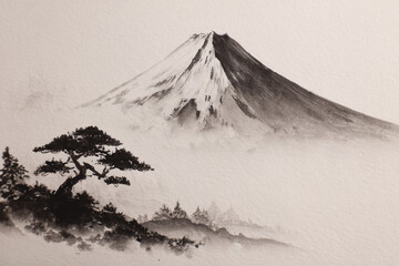 富士山の水墨画