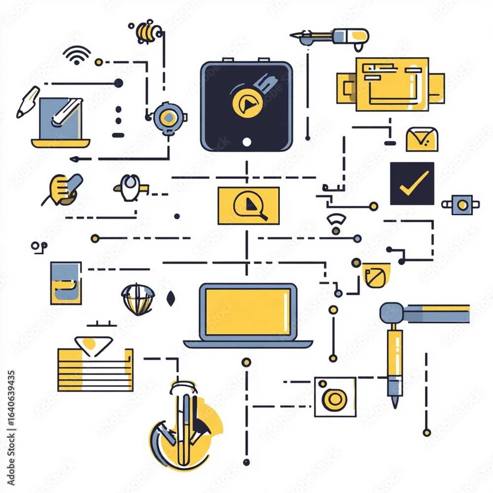 Aufkleber modern technology network connecting devices and software for enhanced productivity and workflow aut