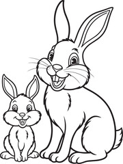 Obraz premium rabbits family sitting together coloring page silhouette line art illustration stock photos royalty free image premium quality
