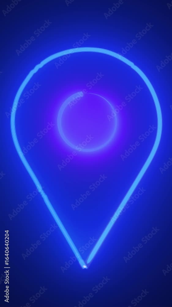 Aufkleber glowing location pin symbol loop vertical video. glowing blue neon location marker pin on gradient d