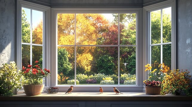 Autumn view through bay window