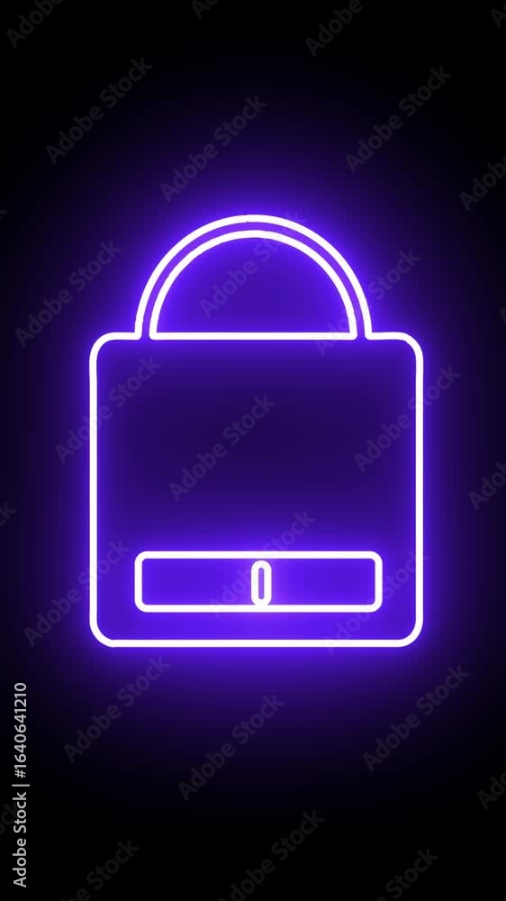Aufkleber secure neon lock graphic animation vertical video. glowing neon lock animation on black background r