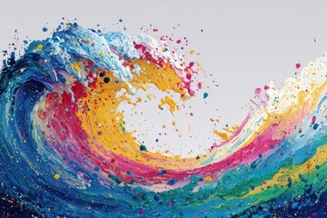 Vibrant wave showcasing a blend of colors and paint splatters in a dynamic composition