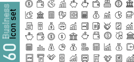 Business Icon Set visual representation of the tools and symbols utilized in the realm of commerce, depicting key financial, administrative, and service-related concepts through neat.