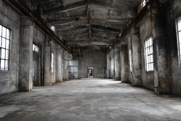 Abandoned industrial building interior featuring extensive wear and tear with gigapixel detail revealing historical significance and decay evident in every corner