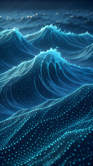 Naklejka premium Vibrant blue light swirls in a fractal space, creating a dynamic abstract pattern