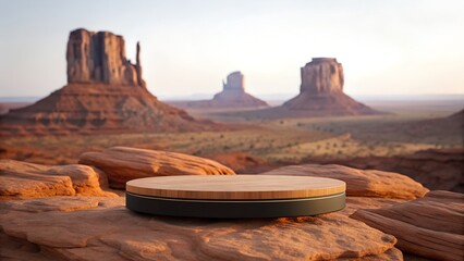 Desert monument valley landscape with circular platform