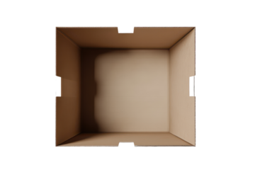 Empty open cardboard box warehouse mockup showcasing a simple design ideal for storage or shipping solutions in a spacious environment