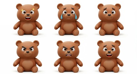 Cartoon bear characters various expressions
