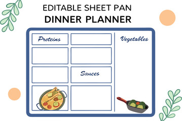 Create delicious and easy meals with this editable sheet pan dinner planner perfect for organizing your weekly menu and ingredients