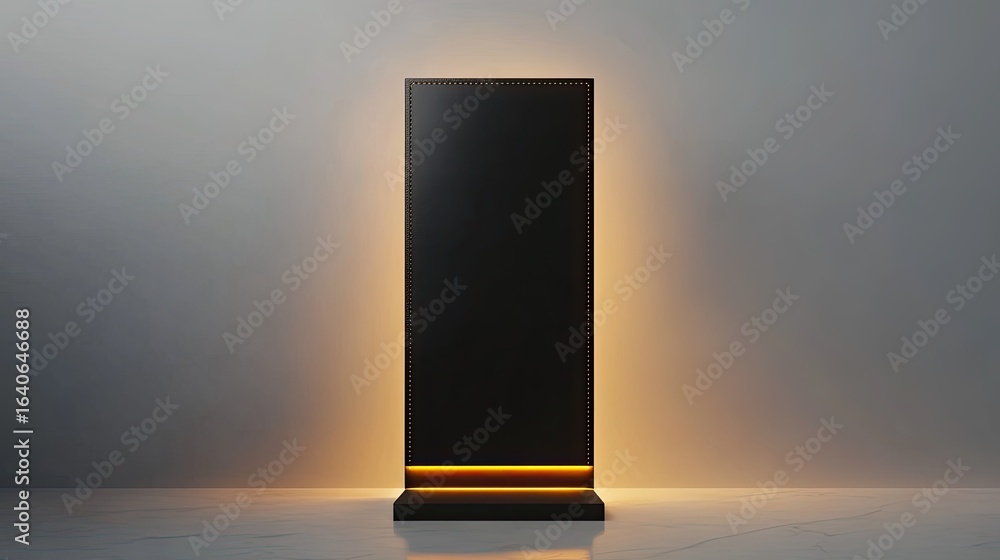 Poster elegant black rectangular display with soft golden lighting for product promotion design