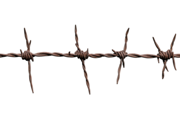 Barbed wire strand isolated on a transparent background showcasing sharp points and twisted design for various applications in design and safety contexts