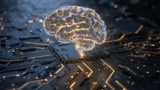 Abstract image of a glowing brain on a circuit board