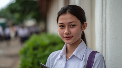 Capturing the Essence of Youth: A Portrait of a Young Student in a Vibrant Outdoor Setting, Perfect for Education and Cultural Representation